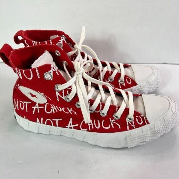 Converse Sneakers Unisex M 8.5 W 10.5 Red White High Top Not A Chuck Embroidered - Picture 12 of 16